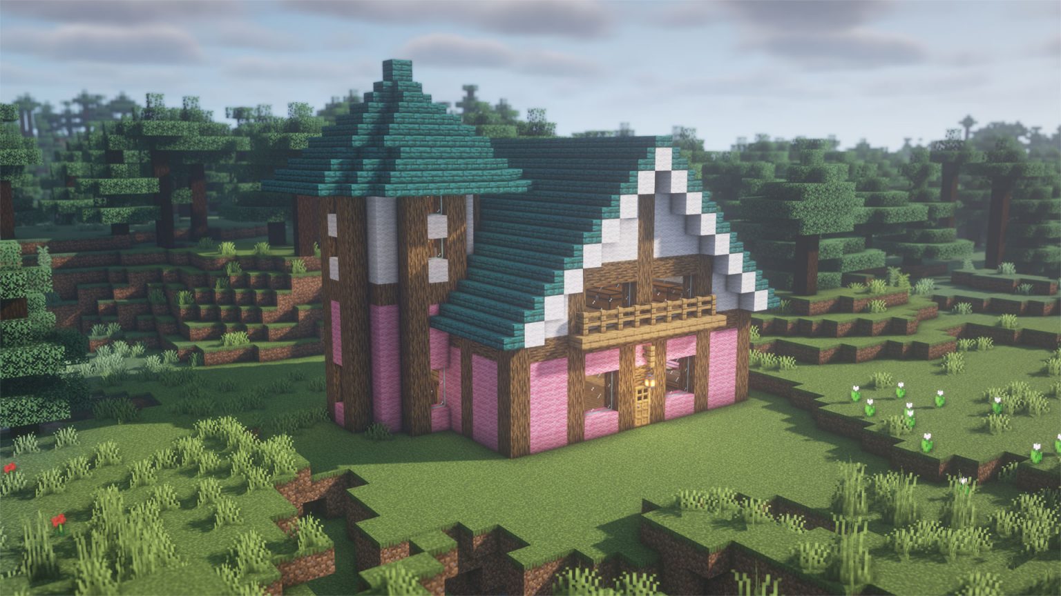 【Minecraft】塔がある緑の屋根のおしゃれな家の作り方｜簡単に作れる設計図！！【マイクラ建築家】 Den